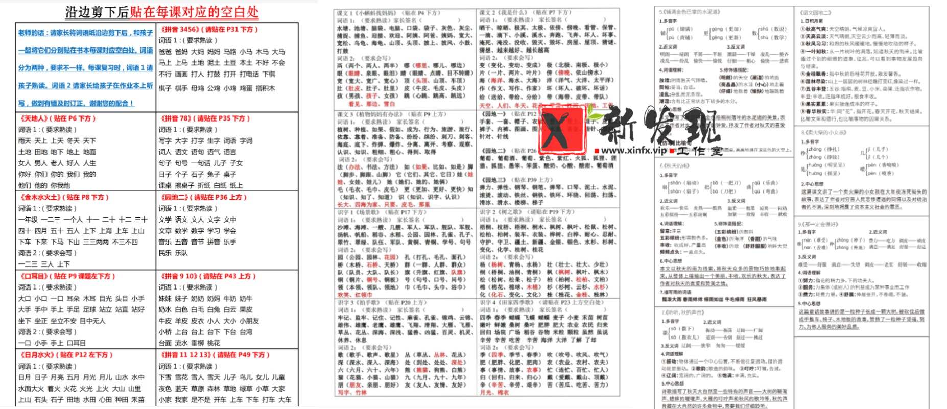 2024最新版小学语文《课课贴》1-6年级上册！每课重点书贴-新发现工作室